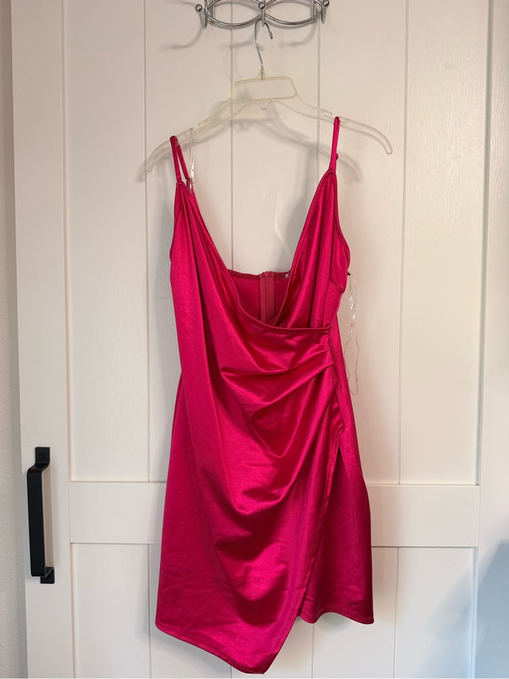 Fuchsia Satin Slip Dress with Draped Front